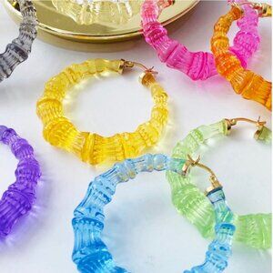 Gold & Honey lucite bamboo hoop earrings in honey orange nickel-free
